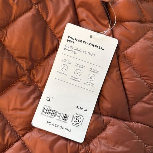Athleta Whisper Featheress Full Zip Puffer Vest Jacket Sequoia Brown Size S NWT - Picture 6 of 6